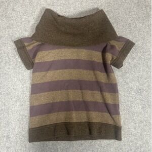 Gap Striped Cowl Neck Knit Top Medium Brown Purple Short Sleeve Soft Knit